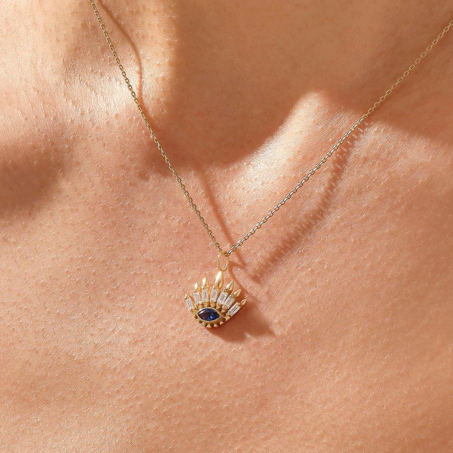 Sapphire Evil Eye Necklace in Gold