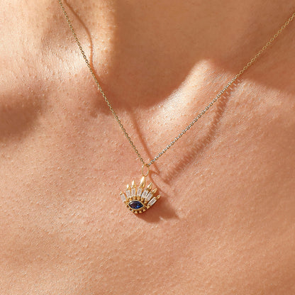 Sapphire Evil Eye Necklace in Gold