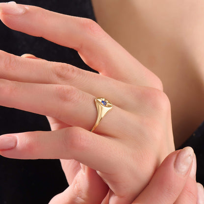 Sapphire North Star Signet Ring in Gold
