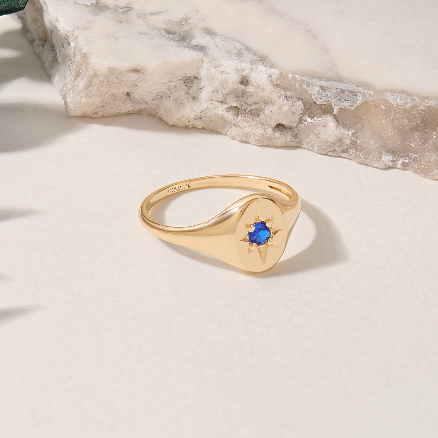 Sapphire North Star Signet Ring in Gold