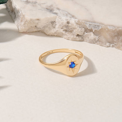 Sapphire North Star Signet Ring in Gold