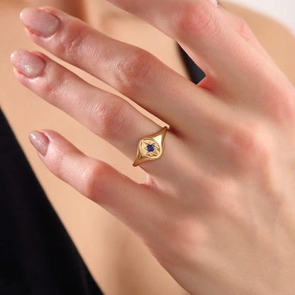 Sapphire North Star Signet Ring in Gold