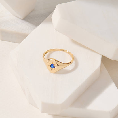 Sapphire North Star Signet Ring in Gold