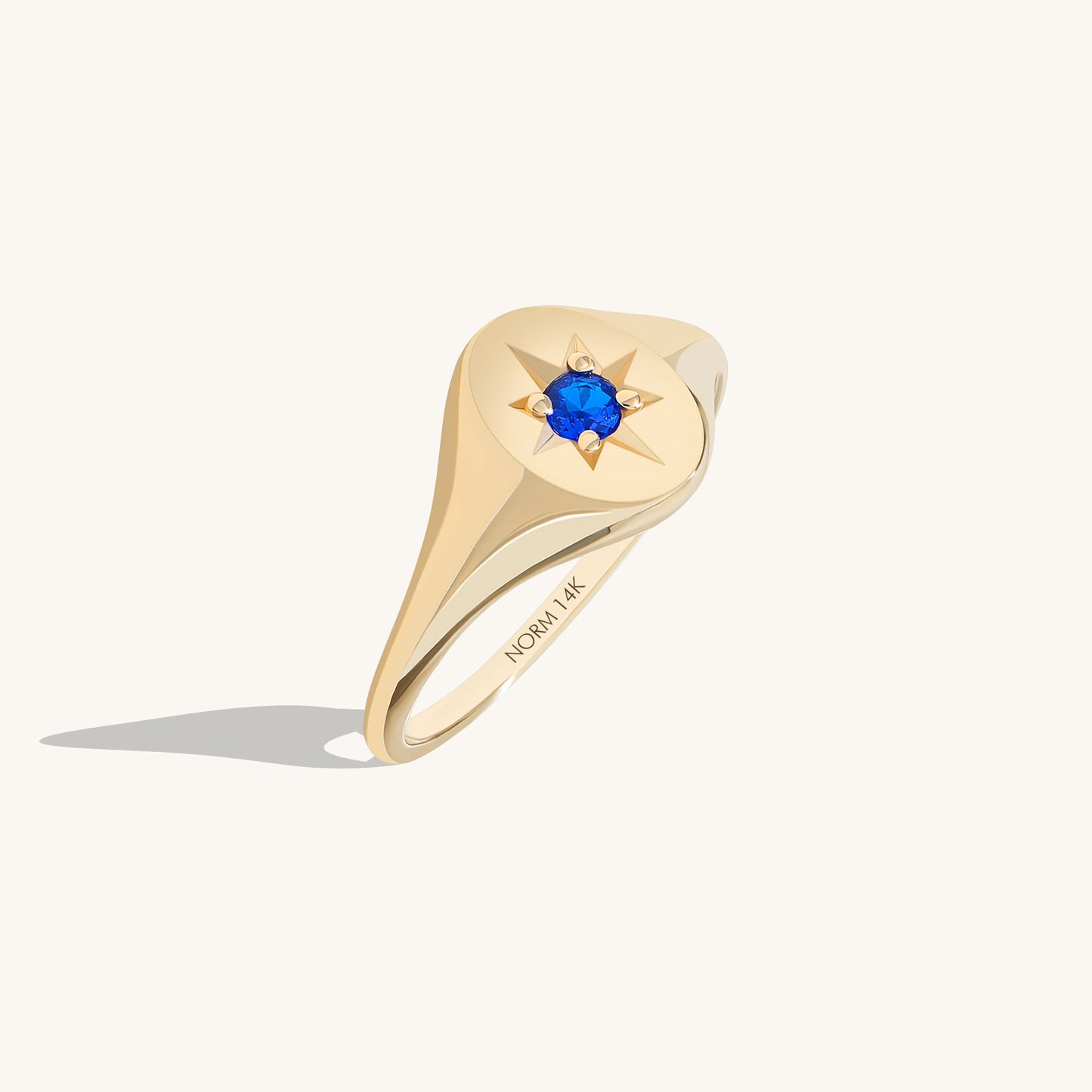 Sapphire North Star Signet Ring in Gold