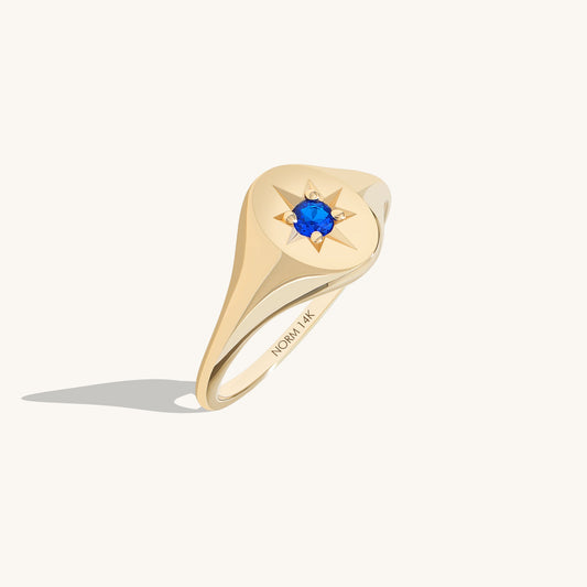 Sapphire North Star Signet Ring in Gold