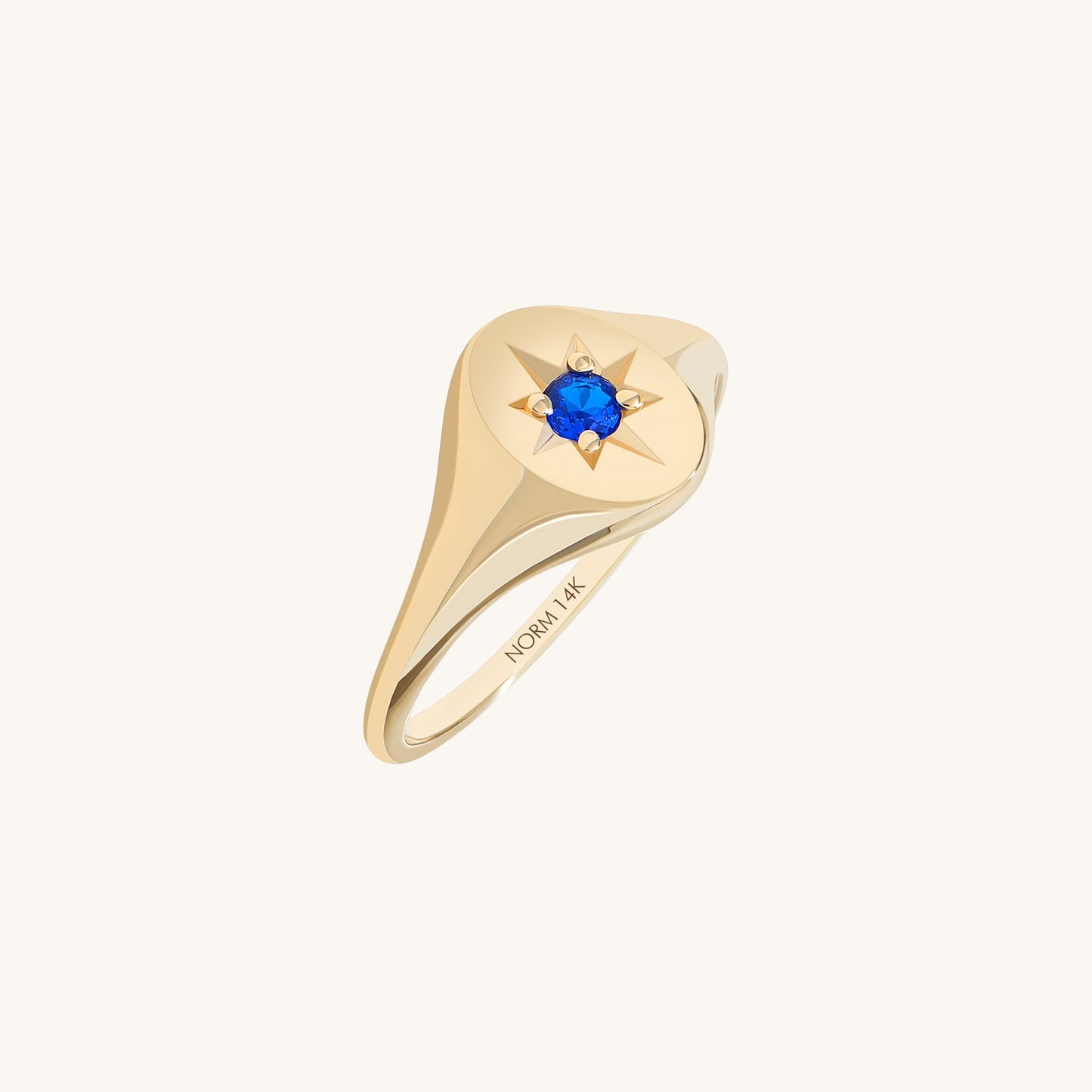Sapphire North Star Signet Ring in Gold