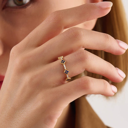 Sapphire Shamrock Stacking Ring in Gold