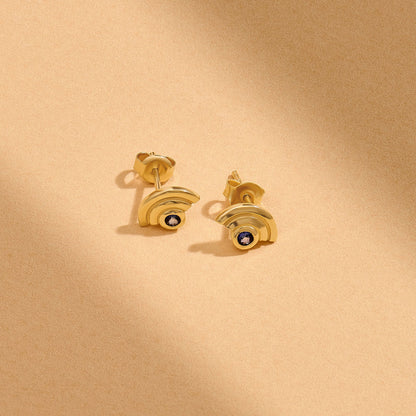 Sapphire Staircase Stud Earrings in Gold