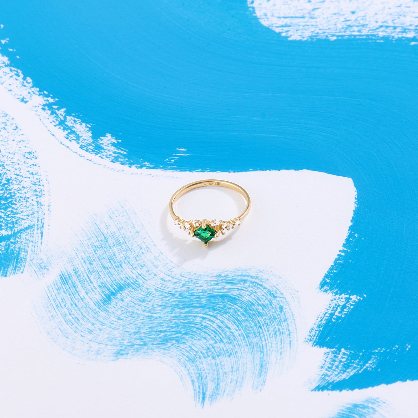 Sparkle Square Emerald Promise Ring in Gold
