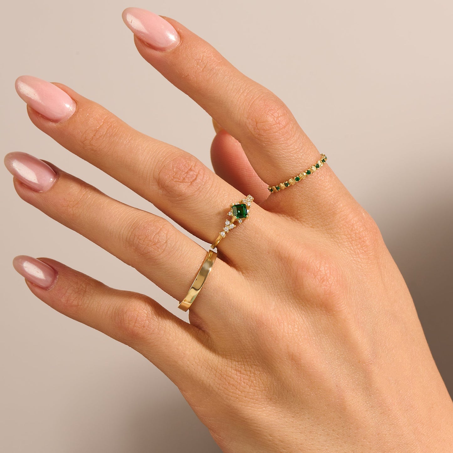 Sparkle Square Emerald Promise Ring in Gold