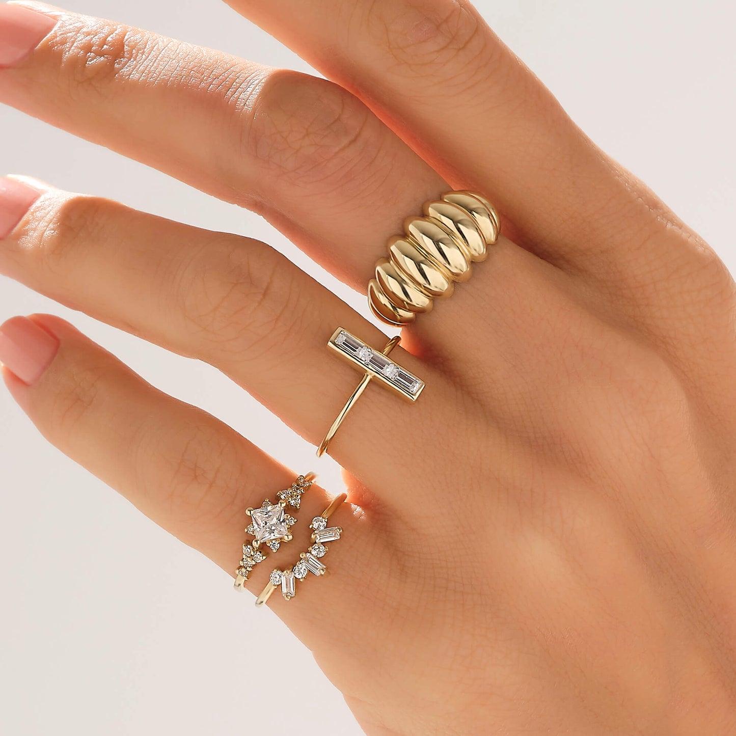 Sparkle Square Promise Ring in Gold