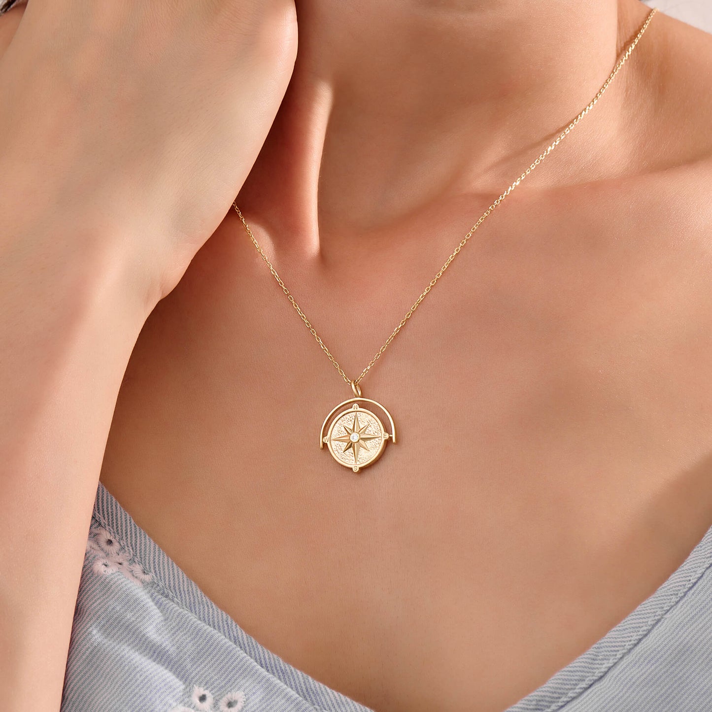 Spinner Compass Necklace - Gold Vermeil