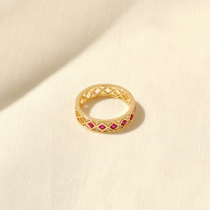 Square Ruby Half Eternity Wedding Band Ring in Gold