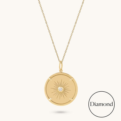 Starburst Diamond Coin Necklace in Gold