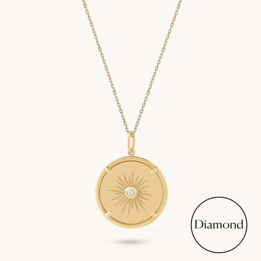 Starburst Diamond Coin Necklace in Gold