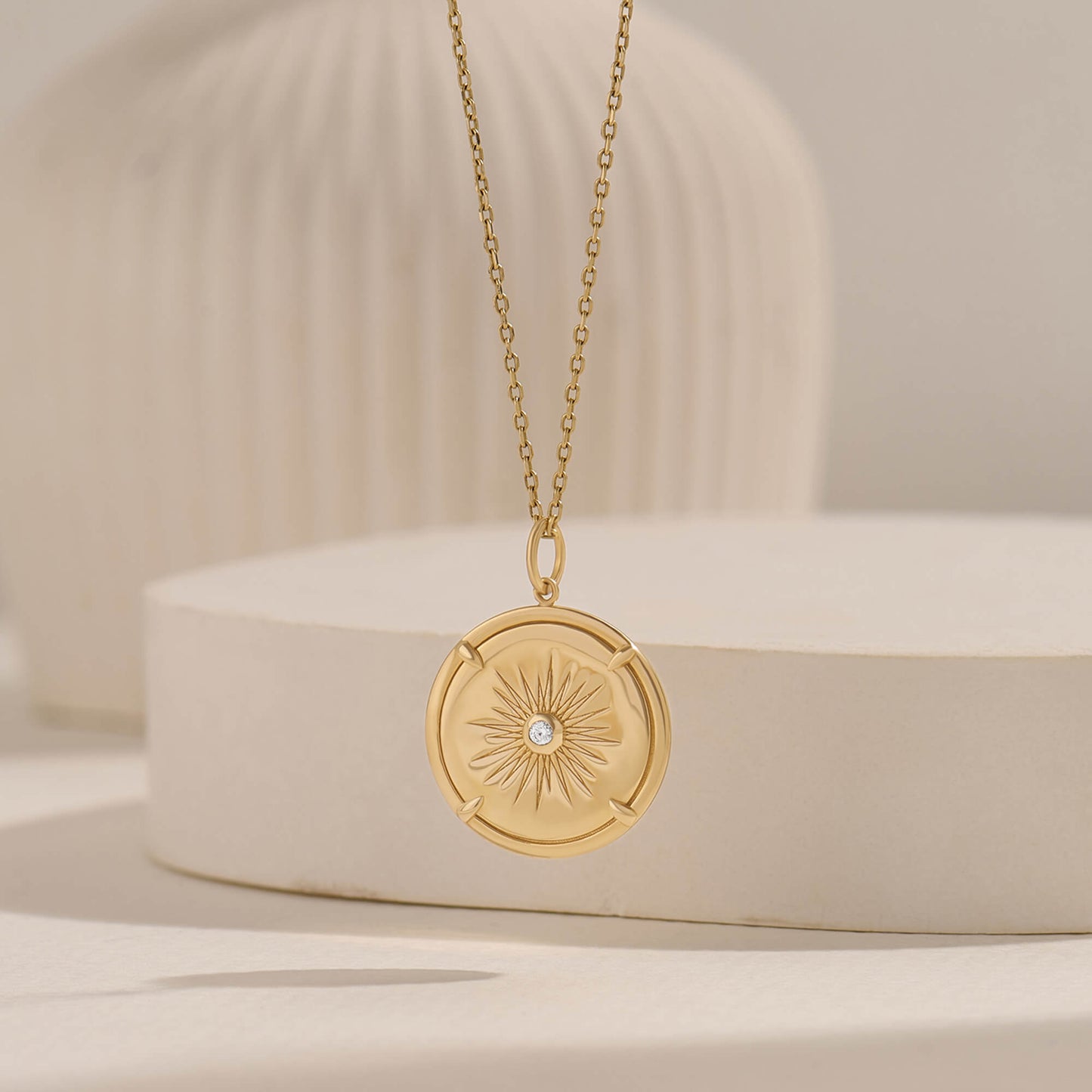 Starburst Diamond Coin Necklace in Gold
