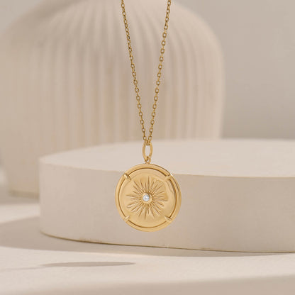 Starburst Diamond Coin Necklace in Gold