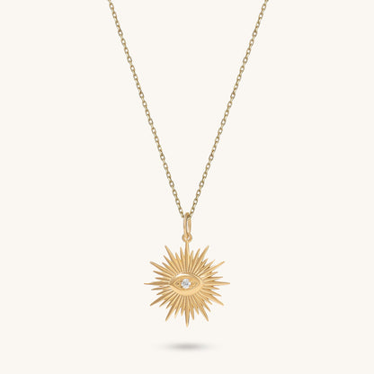 Sunburst Evil Eye Necklace in Gold