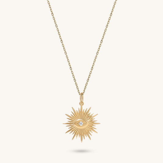 Sunburst Evil Eye Necklace in Gold