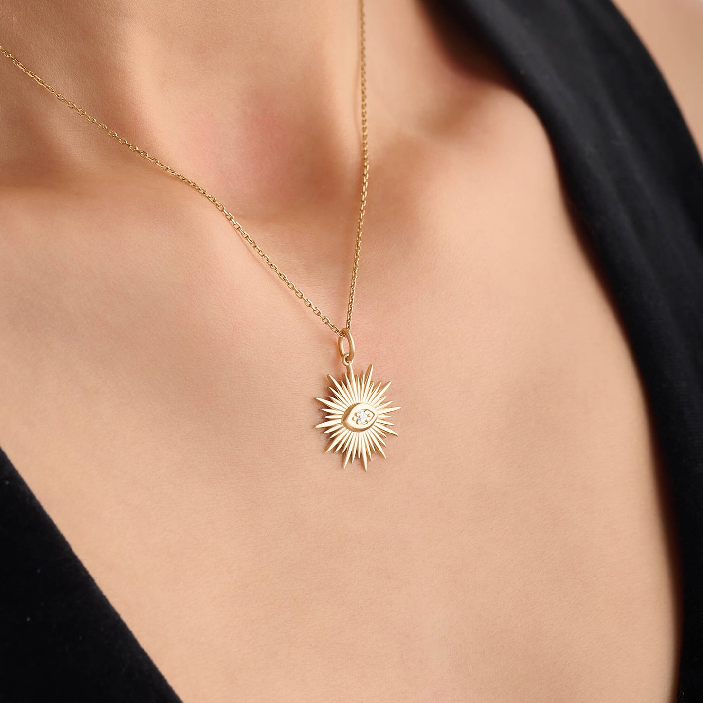 Sunburst Evil Eye Necklace in Gold