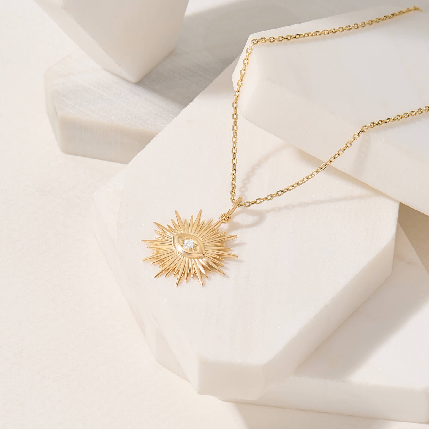 Sunburst Evil Eye Necklace in Gold