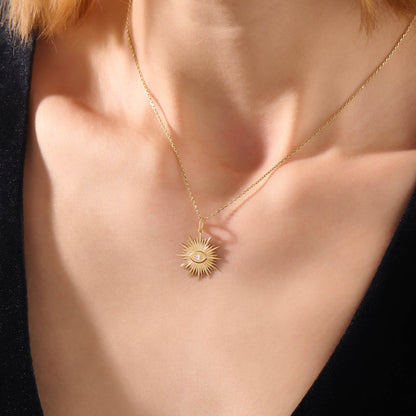 Sunburst Evil Eye Necklace in Gold
