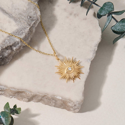Sunburst Evil Eye Necklace in Gold