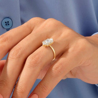 Sunburst Halo Tapered Baguette Ring in Gold