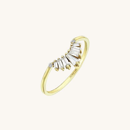 Sunburst Tapered Baguette Curved Ring in Gold