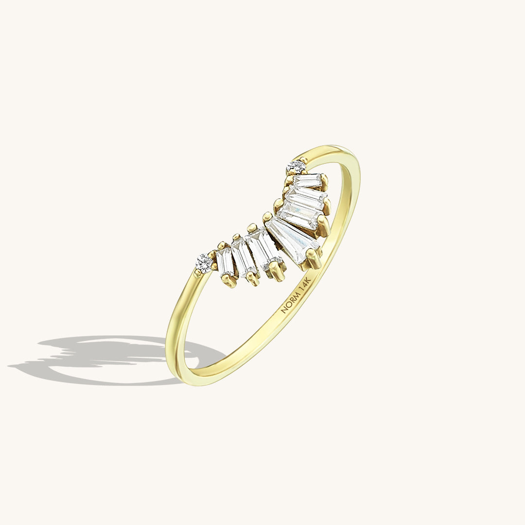 Sunburst Tapered Baguette Curved Ring in Gold
