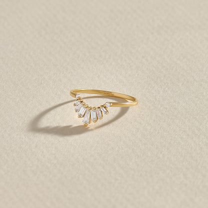 Sunburst Tapered Baguette Curved Ring in Gold
