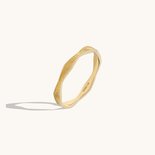 Sunburst Wave Band Ring in Gold