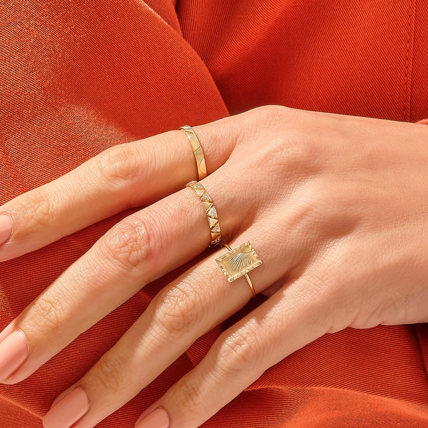 Rectangular Sunshine Ring in Gold