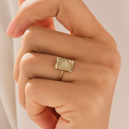 Rectangular Sunshine Ring in Gold