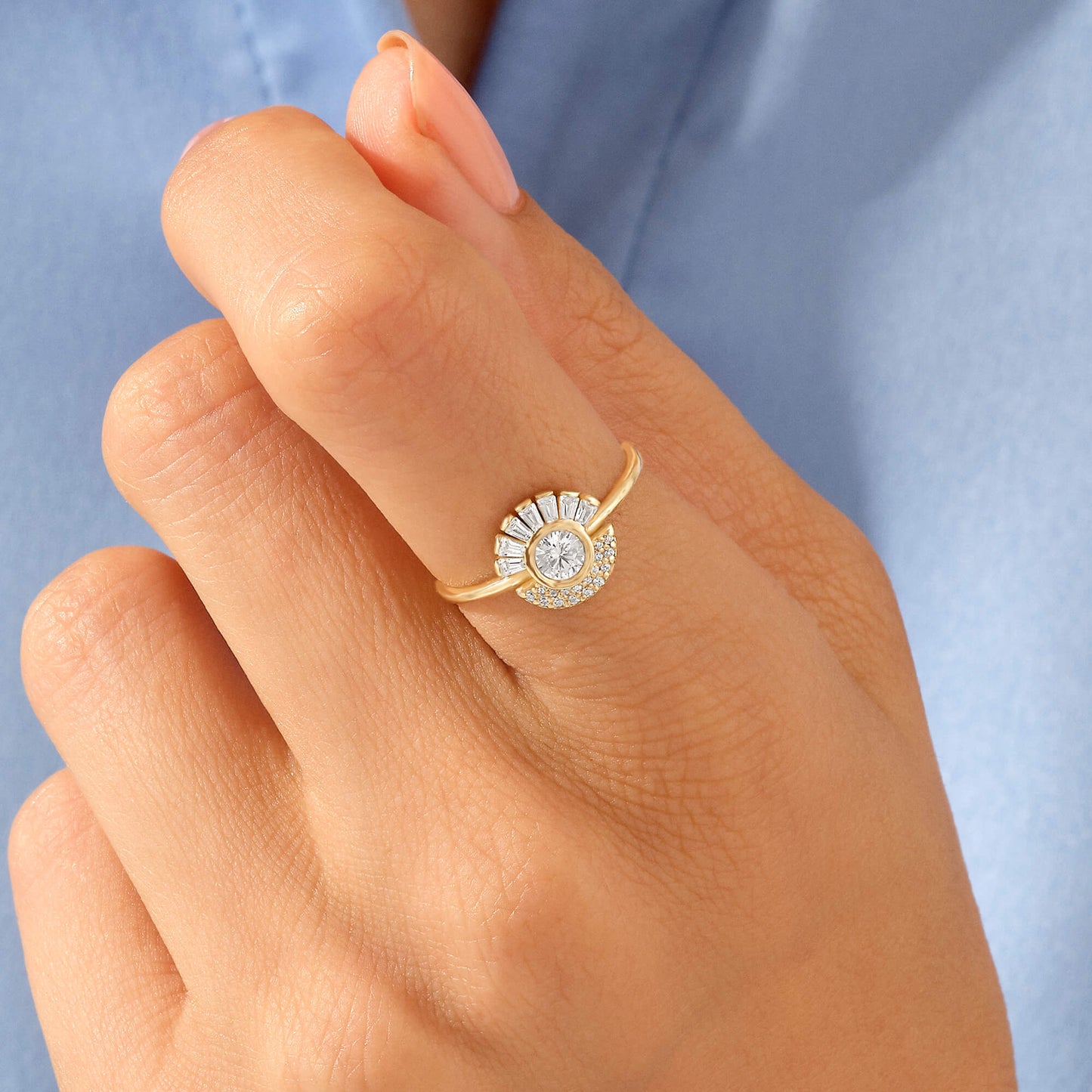 Tapered Baguette Bezel Cluster Ring in Gold