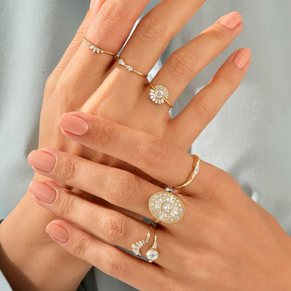 Tapered Baguette Bezel Cluster Ring in Gold