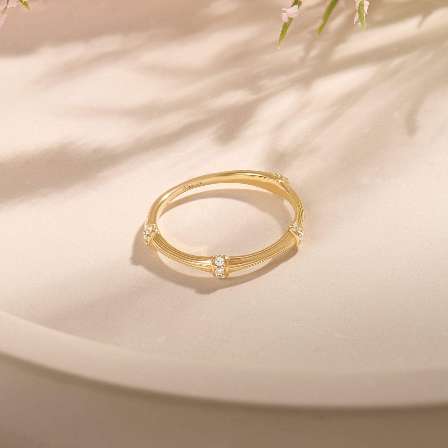 Textured Bamboo Ring in Gold