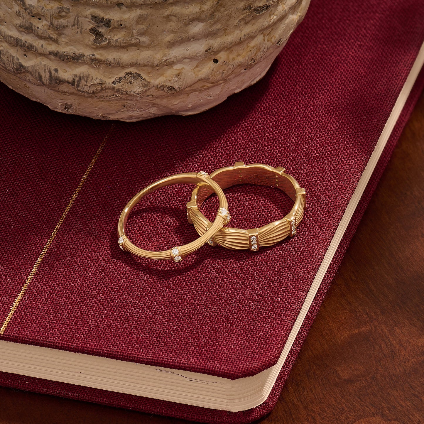 Textured Bamboo Ring in Gold