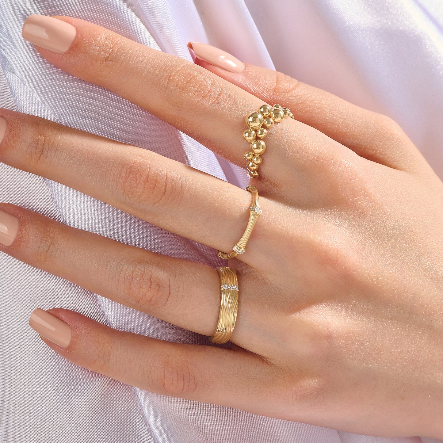 Textured Bamboo Ring in Gold