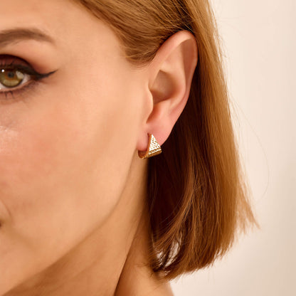 Textured Triangle Huggie Earrings in Gold