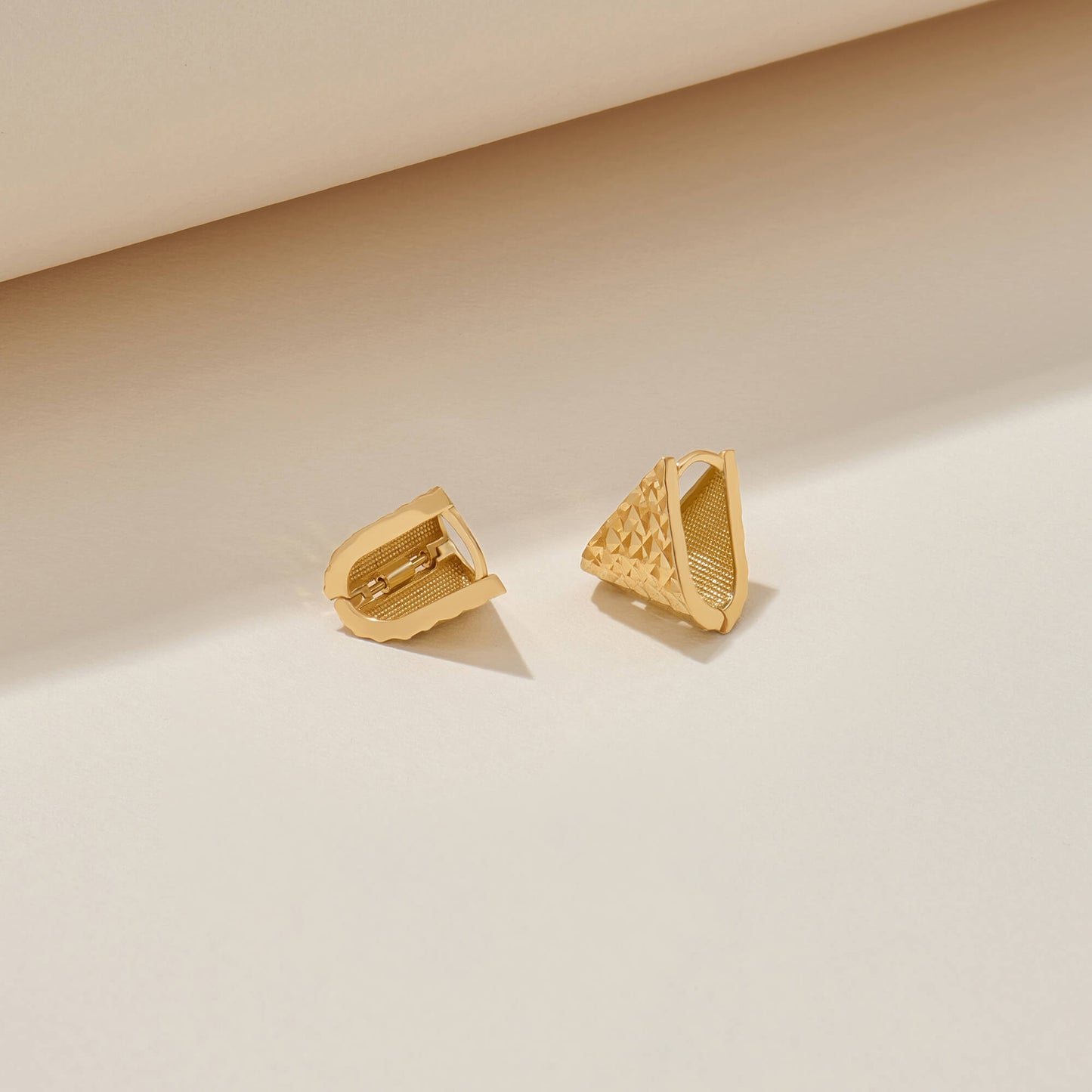 Textured Triangle Huggie Earrings in Gold