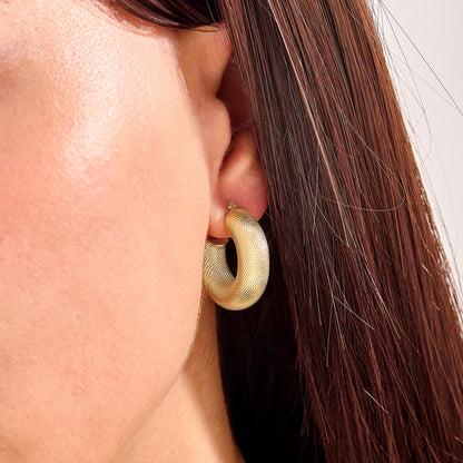 Textured Tube Hoop Earrings in Gold