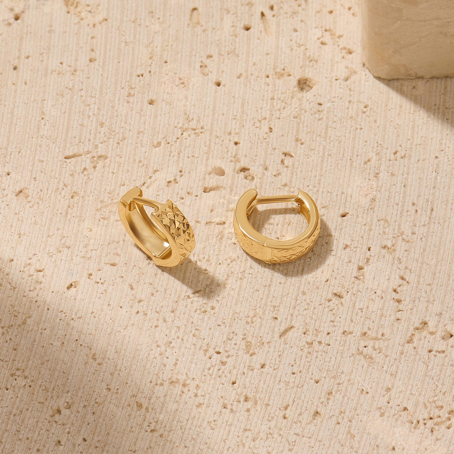 Textured Wide Huggie Hoop Earrings in Gold