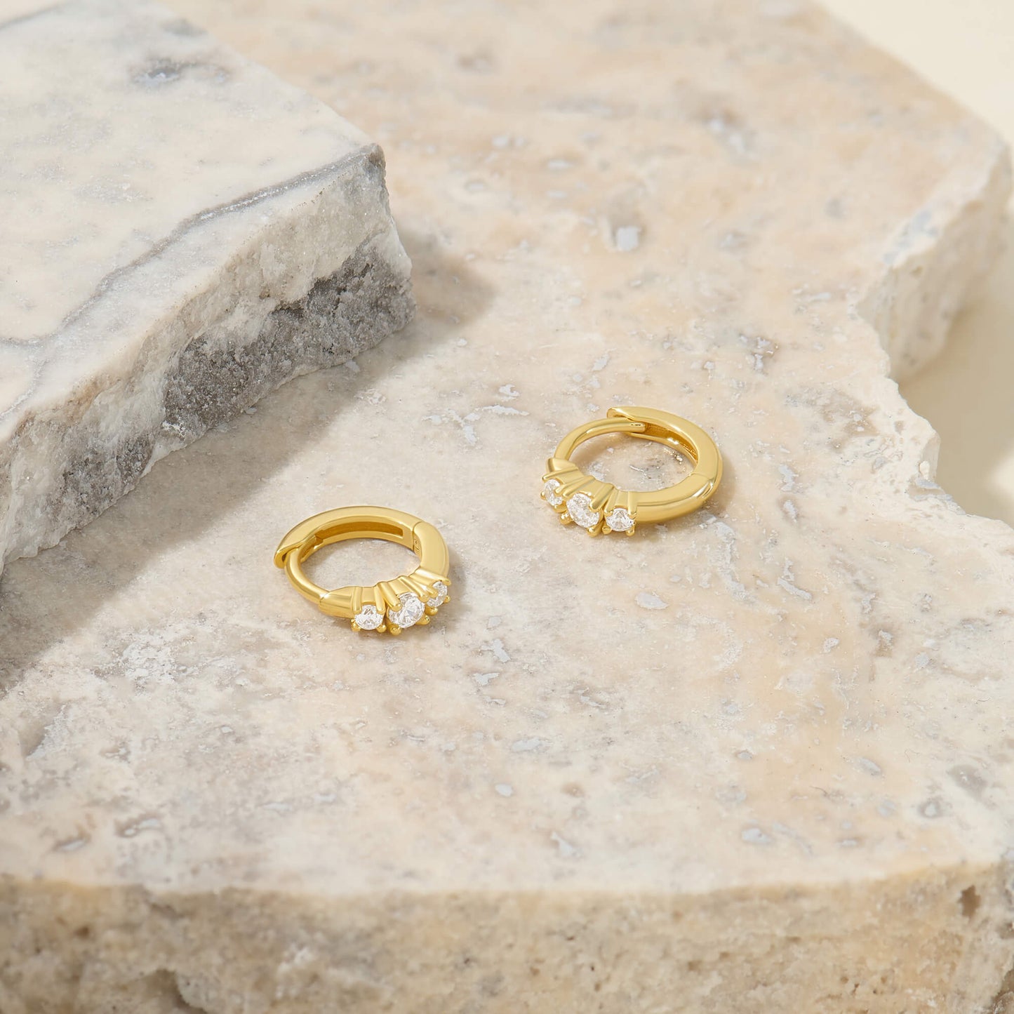 Three-Stone Huggie Earrings - Gold Vermeil