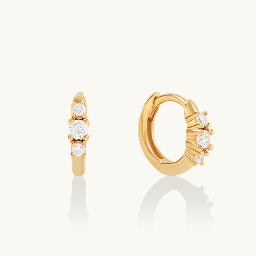 Three-Stone Huggie Earrings - Gold Vermeil