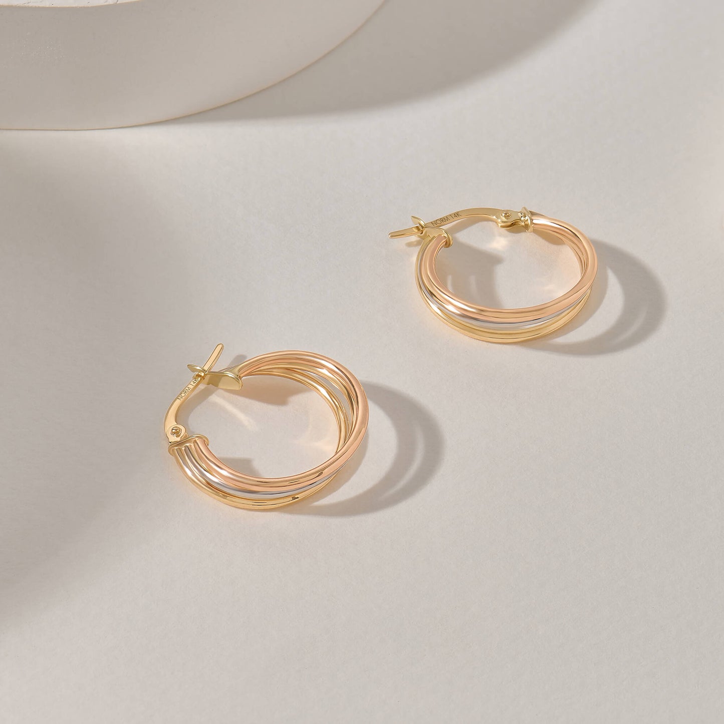 Tri-Tone Hoop Earrings in Gold