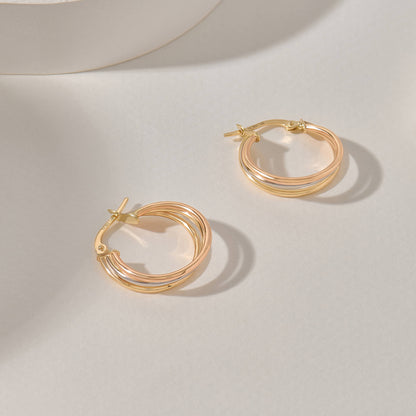 Tri-Tone Hoop Earrings in Gold