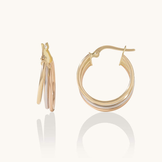 Tri-Tone Hoop Earrings in Gold