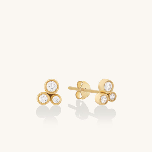 Trio Bezel Cluster Earrings in Gold
