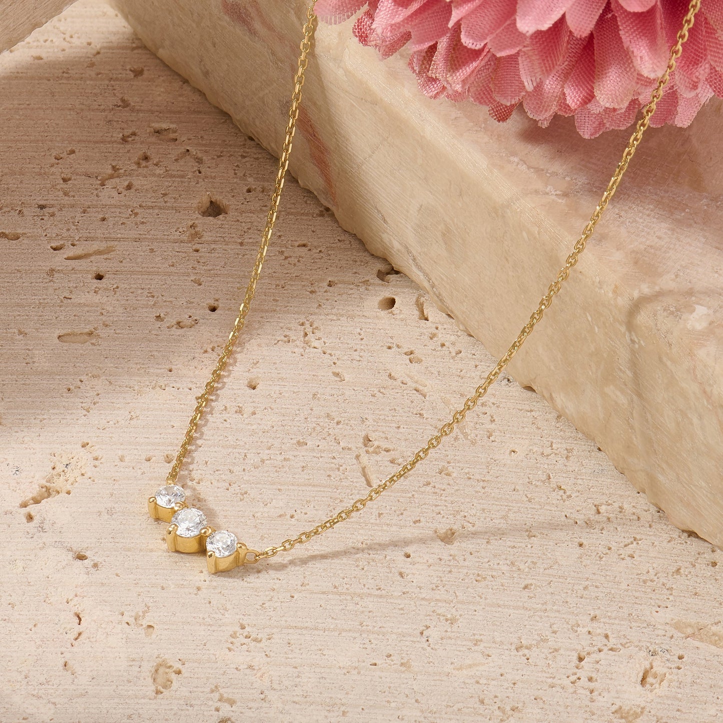 Triple Solitaire Necklace in Gold